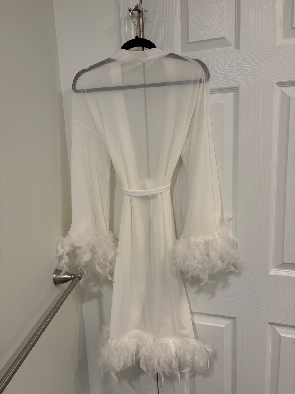 Wedding Robe- White Feather-Trim Robe - Picture 2 of 5